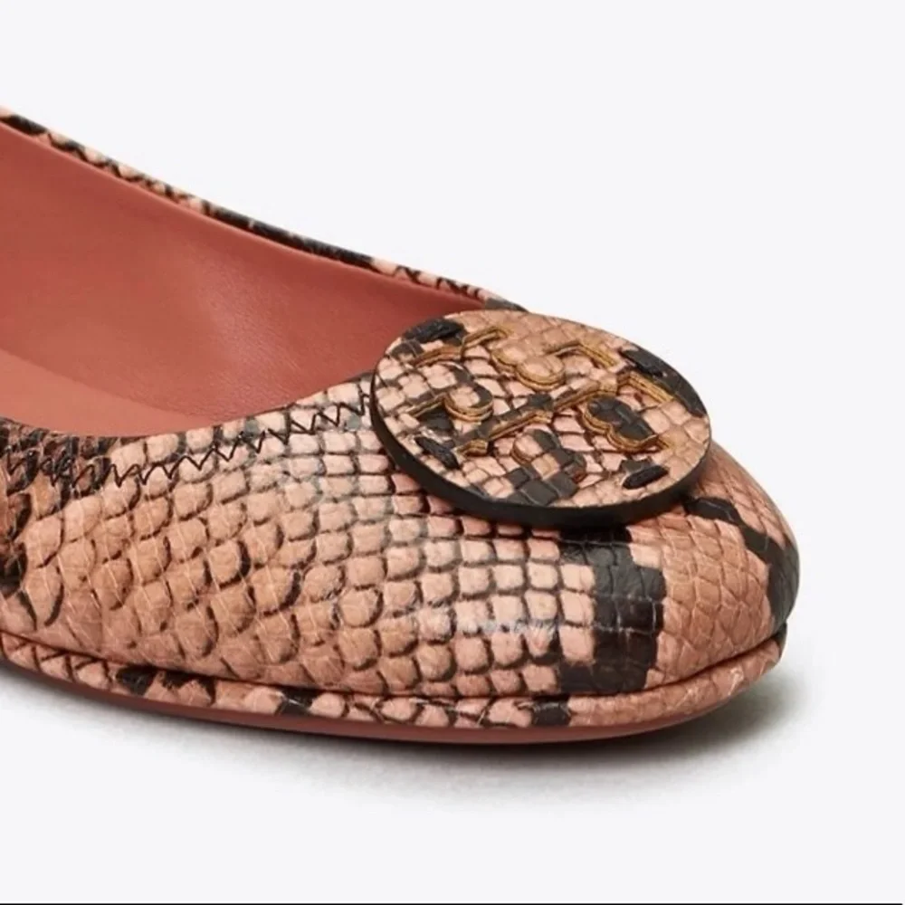 NEW! TORY BURCH MINNIE TRAVEL SNAKE PRINT BALLET FLATS